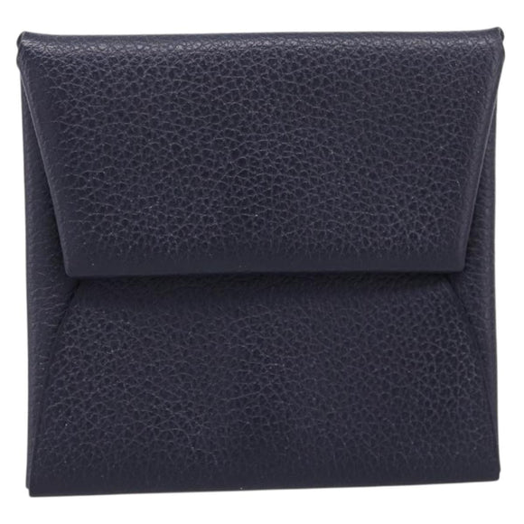 HERMES Bastia Coin Purse Leather Navy Auth 198834V