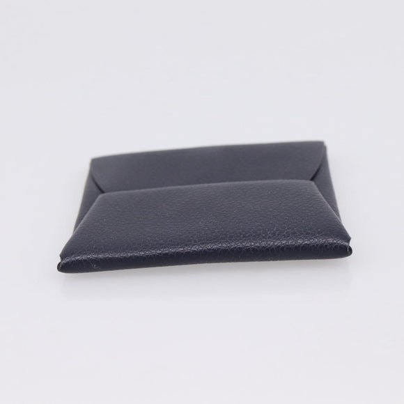HERMES Bastia Coin Purse Leather Navy Auth 198834V