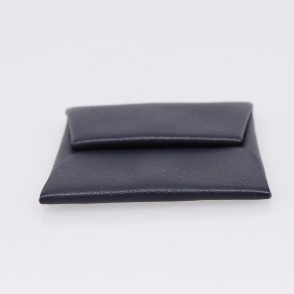 HERMES Bastia Coin Purse Leather Navy Auth 198834V