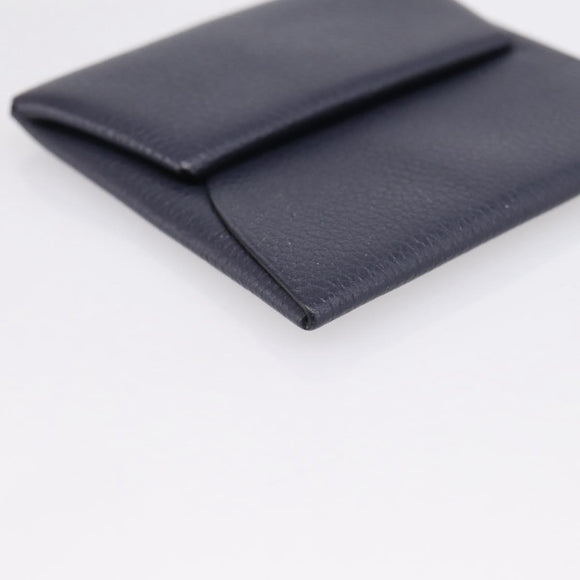 HERMES Bastia Coin Purse Leather Navy Auth 198834V