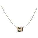 HERMES Cube Ash Necklace metal Silver Auth 198835-1
