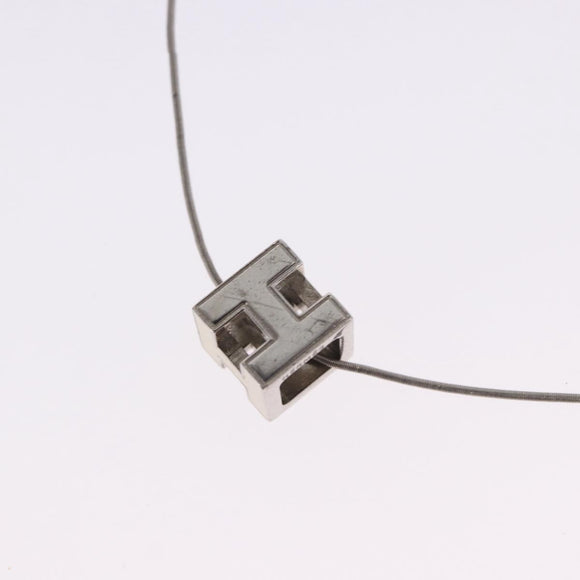 HERMES Cube Ash Necklace metal Silver Auth 198835