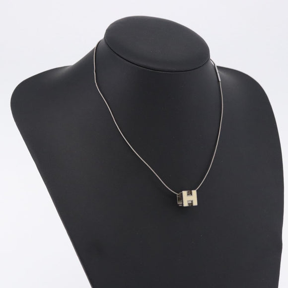 HERMES Cube Ash Necklace metal Silver Auth 198835