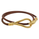 HERMES Jumbo Choker Bracelet Leather Metal Brown Gold Tone Auth 198837A-1