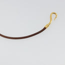 HERMES Jumbo Choker Bracelet Leather Metal Brown Gold Tone Auth 198837A-12