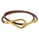 HERMES Jumbo Choker Bracelet Leather Metal Brown Gold Tone Auth 198837A-2