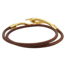 HERMES Jumbo Choker Bracelet Leather Metal Brown Gold Tone Auth 198837A-3