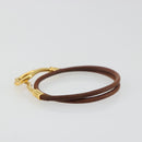 HERMES Jumbo Choker Bracelet Leather Metal Brown Gold Tone Auth 198837A-4