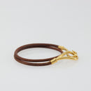 HERMES Jumbo Choker Bracelet Leather Metal Brown Gold Tone Auth 198837A-5