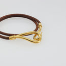 HERMES Jumbo Choker Bracelet Leather Metal Brown Gold Tone Auth 198837A-6