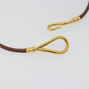 HERMES Jumbo Choker Bracelet Leather Metal Brown Gold Tone Auth 198837A-7