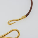 HERMES Jumbo Choker Bracelet Leather Metal Brown Gold Tone Auth 198837A-8