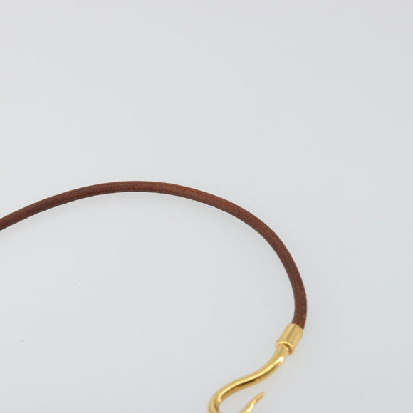 HERMES Jumbo Choker Bracelet Leather Metal Brown Gold Tone Auth 198837A
