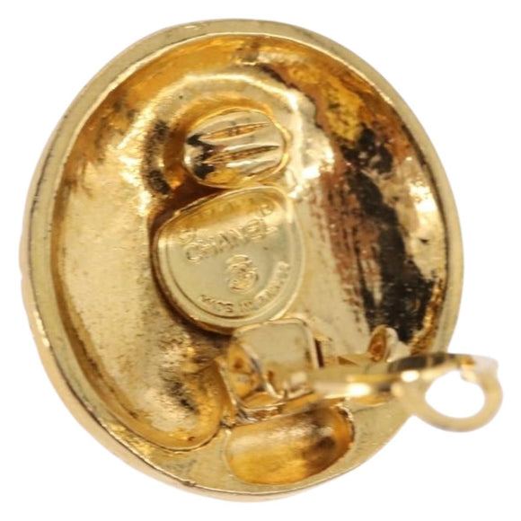 CHANEL Mademoiselle Earring Metal Gold Tone CC Auth 198838