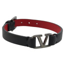 VALENTINO Bracelet Leather Black Silver Auth 198840A-1