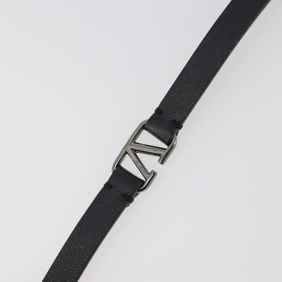 VALENTINO Bracelet Leather Black Silver Auth 198840A