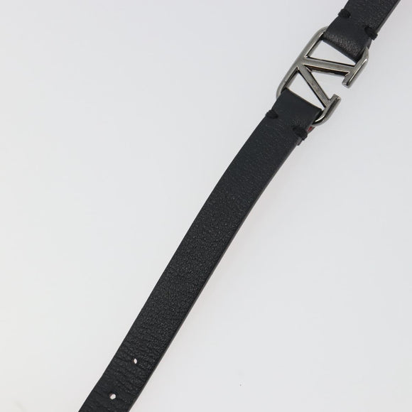 VALENTINO Bracelet Leather Black Silver Auth 198840A