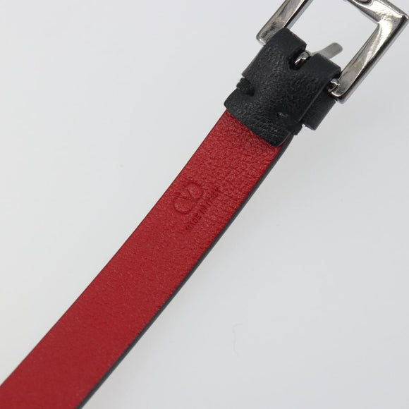 VALENTINO Bracelet Leather Black Silver Auth 198840A