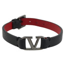 VALENTINO Bracelet Leather Black Silver Auth 198840A-2