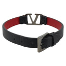 VALENTINO Bracelet Leather Black Silver Auth 198840A-3