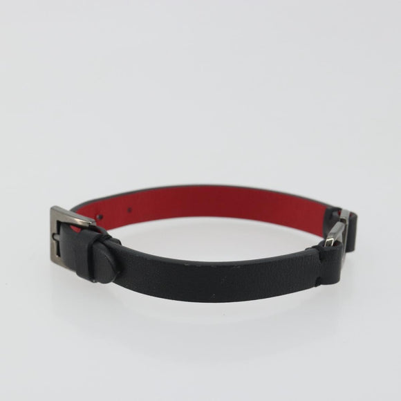 VALENTINO Bracelet Leather Black Silver Auth 198840A