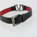 VALENTINO Bracelet Leather Black Silver Auth 198840A-7