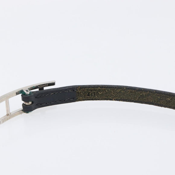 HERMES Api Choker Bracelet Leather Black Silver Auth 198841A