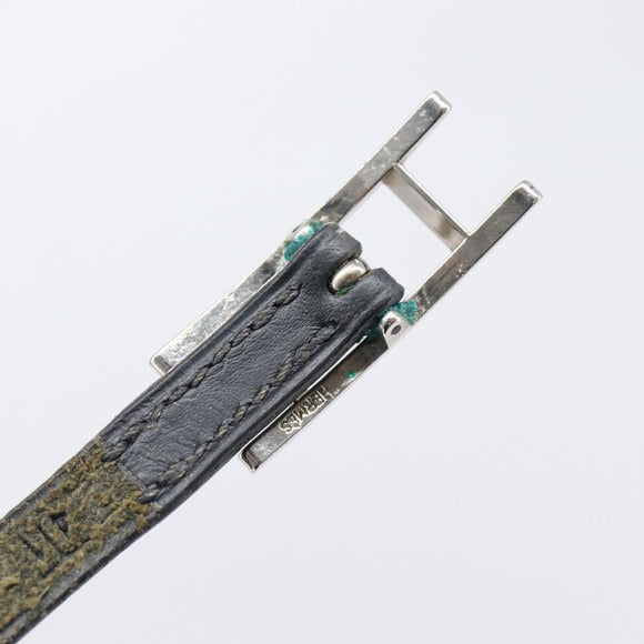 HERMES Api Choker Bracelet Leather Black Silver Auth 198841A