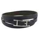 HERMES Api Choker Bracelet Leather Black Silver Auth 198841A-2