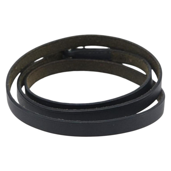 HERMES Api Choker Bracelet Leather Black Silver Auth 198841A