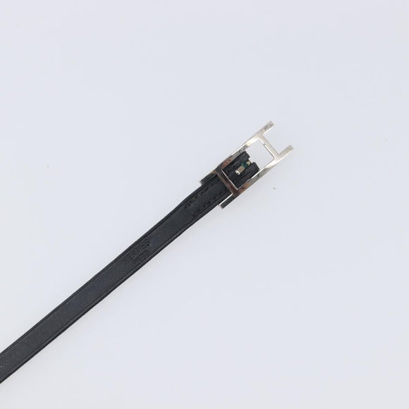 HERMES Api Choker Bracelet Leather Black Silver Auth 198841A
