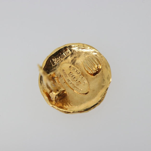 CHANEL Lion Earring Metal Gold Tone CC Auth 198845