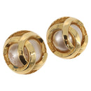 CHANEL Pearl Earring metal Gold Tone CC Auth 198846-1