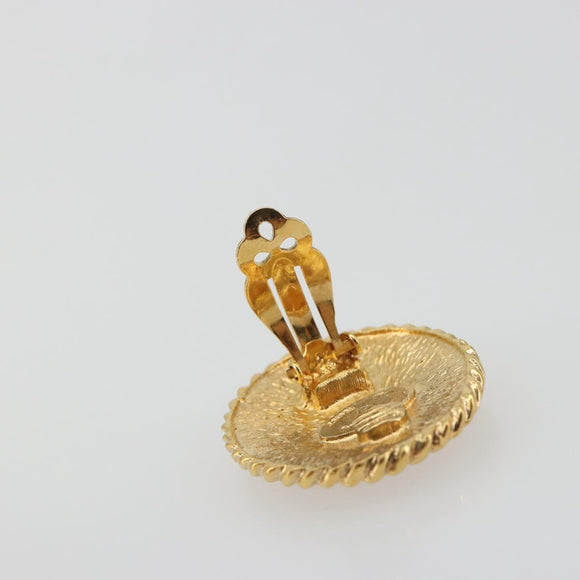 CHANEL Knight Earring Metal Gold Tone CC Auth 198847