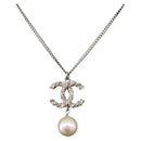 CHANEL COCO Mark Necklace Metal Silver CC Auth 198854V-1