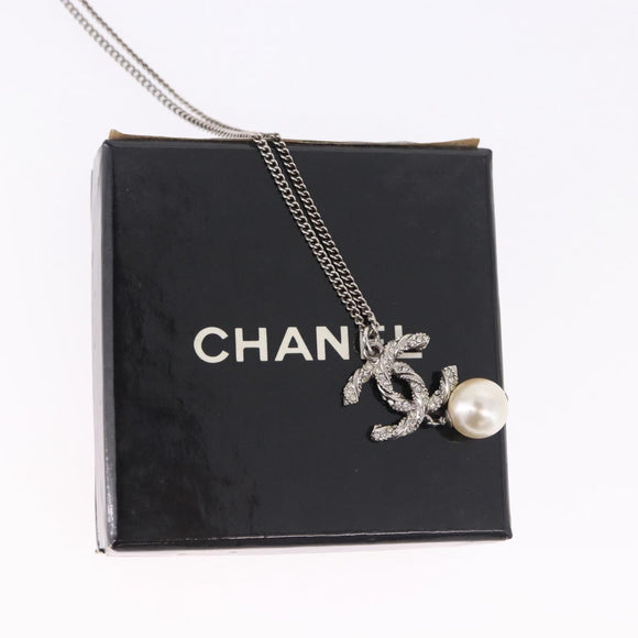 CHANEL COCO Mark Necklace Metal Silver CC Auth 198854V
