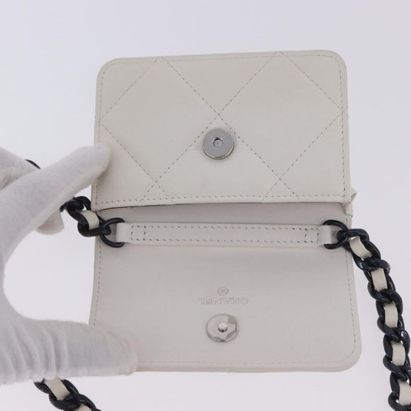 CHANEL chanel 19 Chain Wallet Lamb Skin White Silver CC Auth 198864M