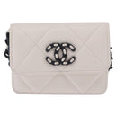 CHANEL chanel 19 Chain Wallet Lamb Skin White Silver CC Auth 198864M-2