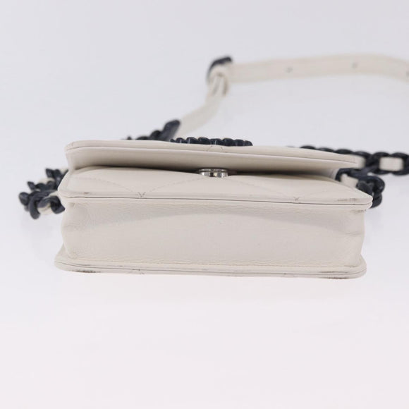 CHANEL chanel 19 Chain Wallet Lamb Skin White Silver CC Auth 198864M
