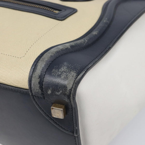 CELINE Luggage Micro shopper Hand Bag Leather White Gold Tone Auth 198867A