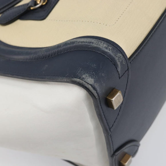 CELINE Luggage Micro shopper Hand Bag Leather White Gold Tone Auth 198867A