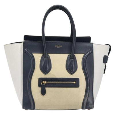 CELINE Luggage Micro shopper Hand Bag Leather White Gold Tone Auth 198867A - 0