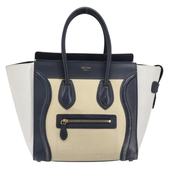 CELINE Luggage Micro shopper Hand Bag Leather White Gold Tone Auth 198867A