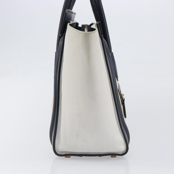 CELINE Luggage Micro shopper Hand Bag Leather White Gold Tone Auth 198867A