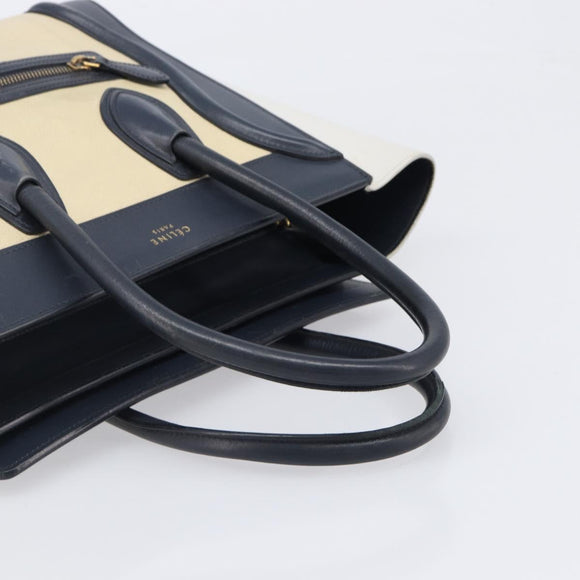 CELINE Luggage Micro shopper Hand Bag Leather White Gold Tone Auth 198867A