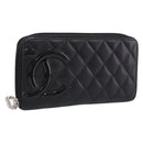 CHANEL Matelasse Cambon Line Long Wallet Leather Black Silver CC Auth 198869A-1