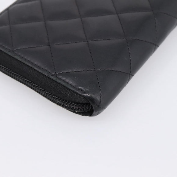 CHANEL Matelasse Cambon Line Long Wallet Leather Black Silver CC Auth 198869A