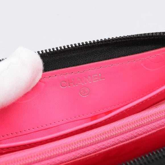 CHANEL Matelasse Cambon Line Long Wallet Leather Black Silver CC Auth 198869A