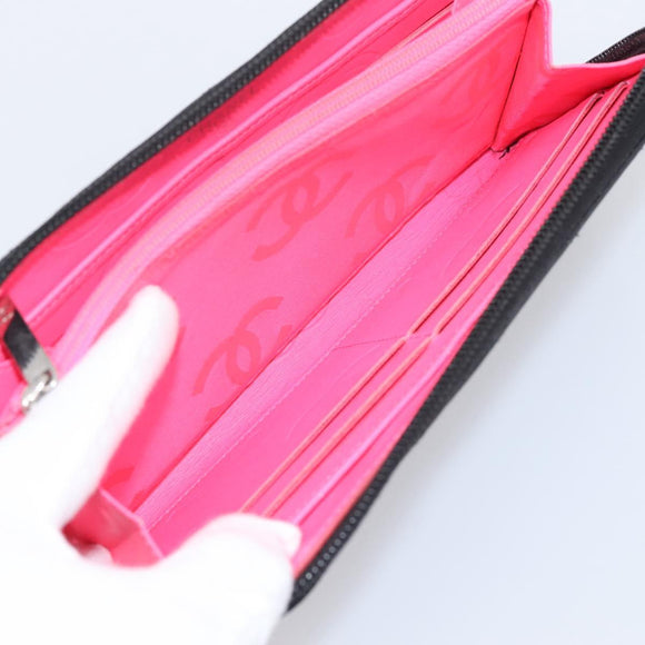 CHANEL Matelasse Cambon Line Long Wallet Leather Black Silver CC Auth 198869A
