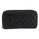 CHANEL Matelasse Cambon Line Long Wallet Leather Black Silver CC Auth 198869A-2
